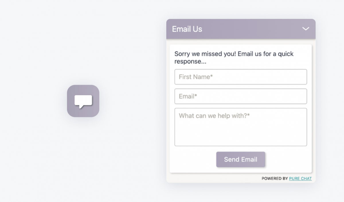 Chat widget de Pure Chat Widget e icono de chat PureChat