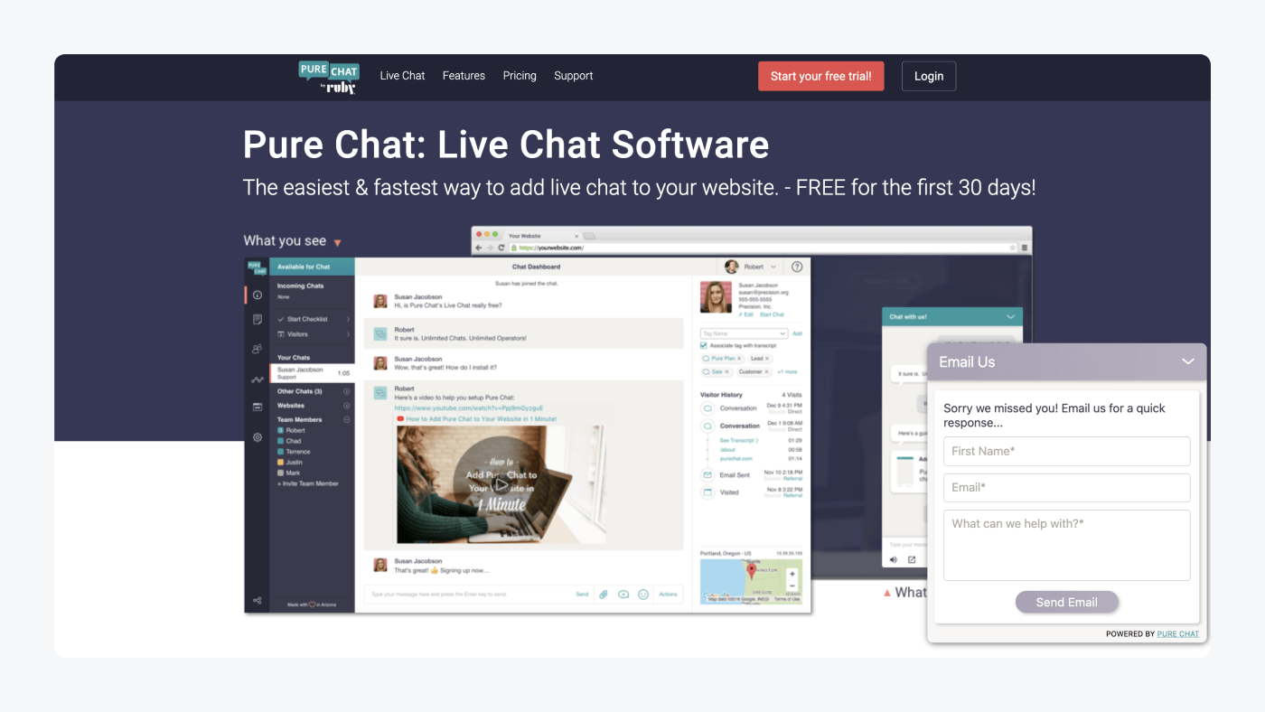 pure chat live chat feature