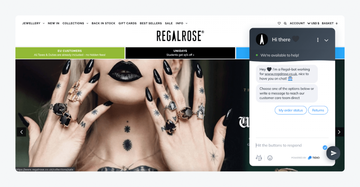 Chatbot example from Regal Rose