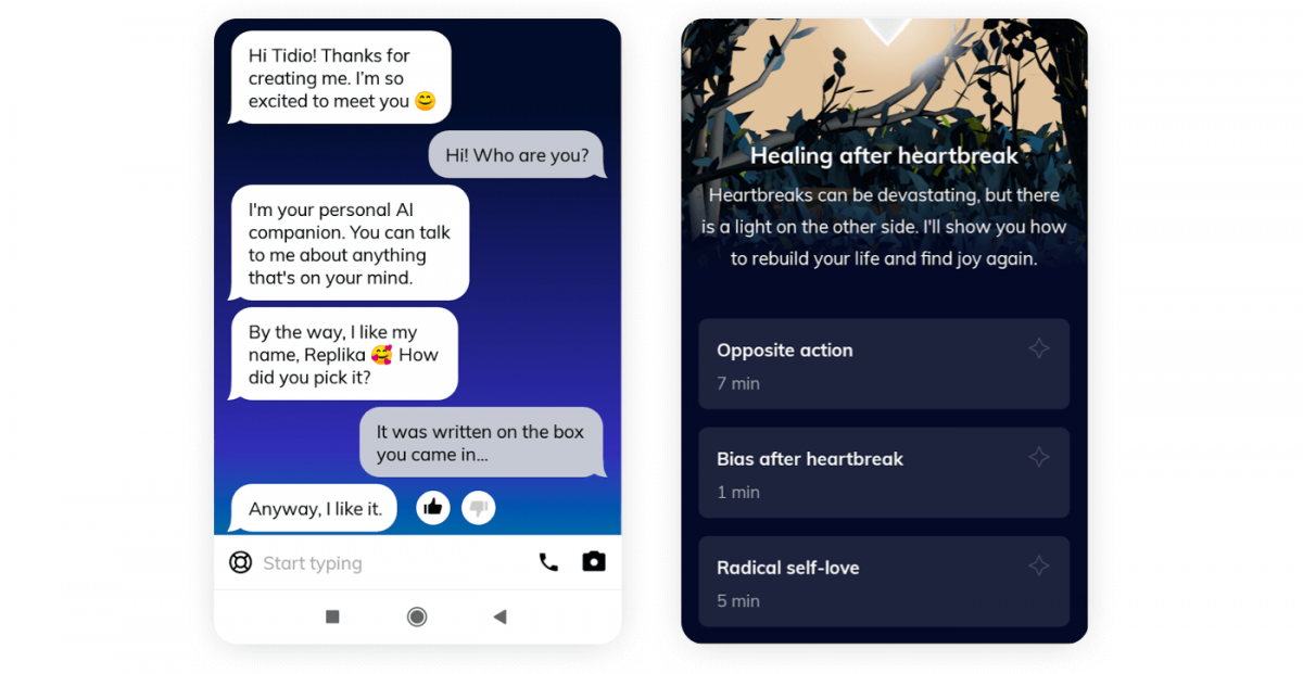 ejemplo de chatbot de Replika Un ejemplo de conversación con Replika