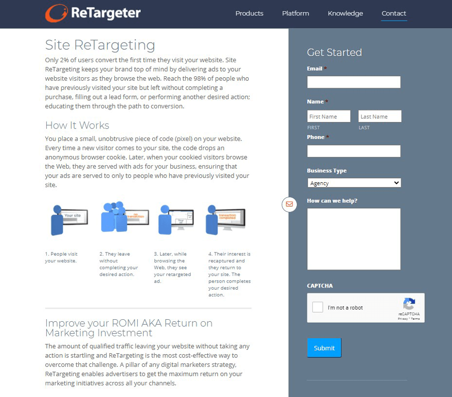 A lead generation landing page example (ReTargeter)