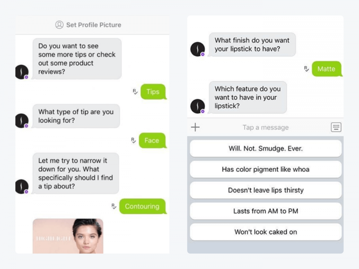 Chatbot example from Sephora