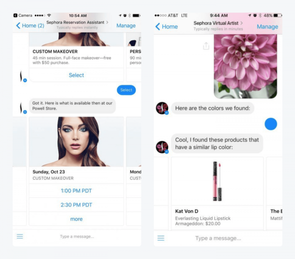 Chatbot example from Sephora