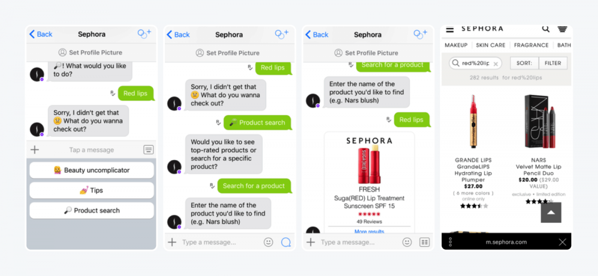 Customer service chatbot example from Sephora