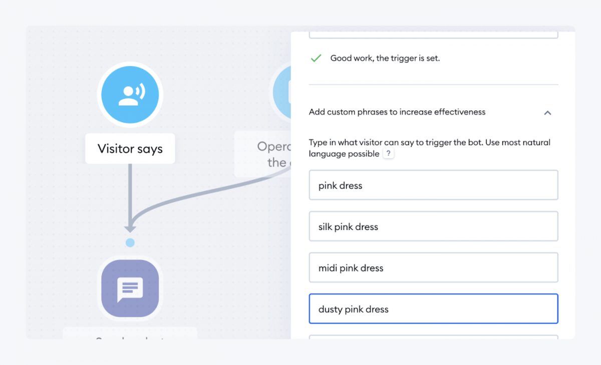 Instagram chatbot de recomendaciones de productos Vista de ajustes para el chatbot de recomendación de productos