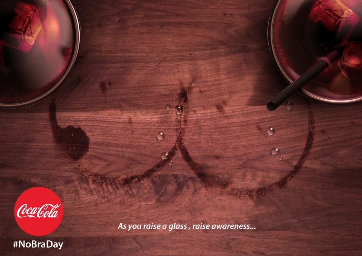 A No Bra Day campaign from Coca-Cola as an example of social campaign which uses sex appeal to draw attention to a serious health problem