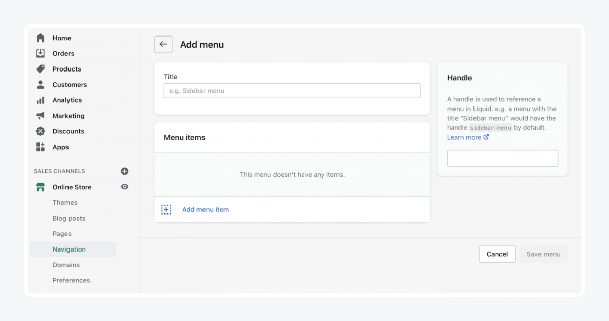 How to add a menu in Shopify