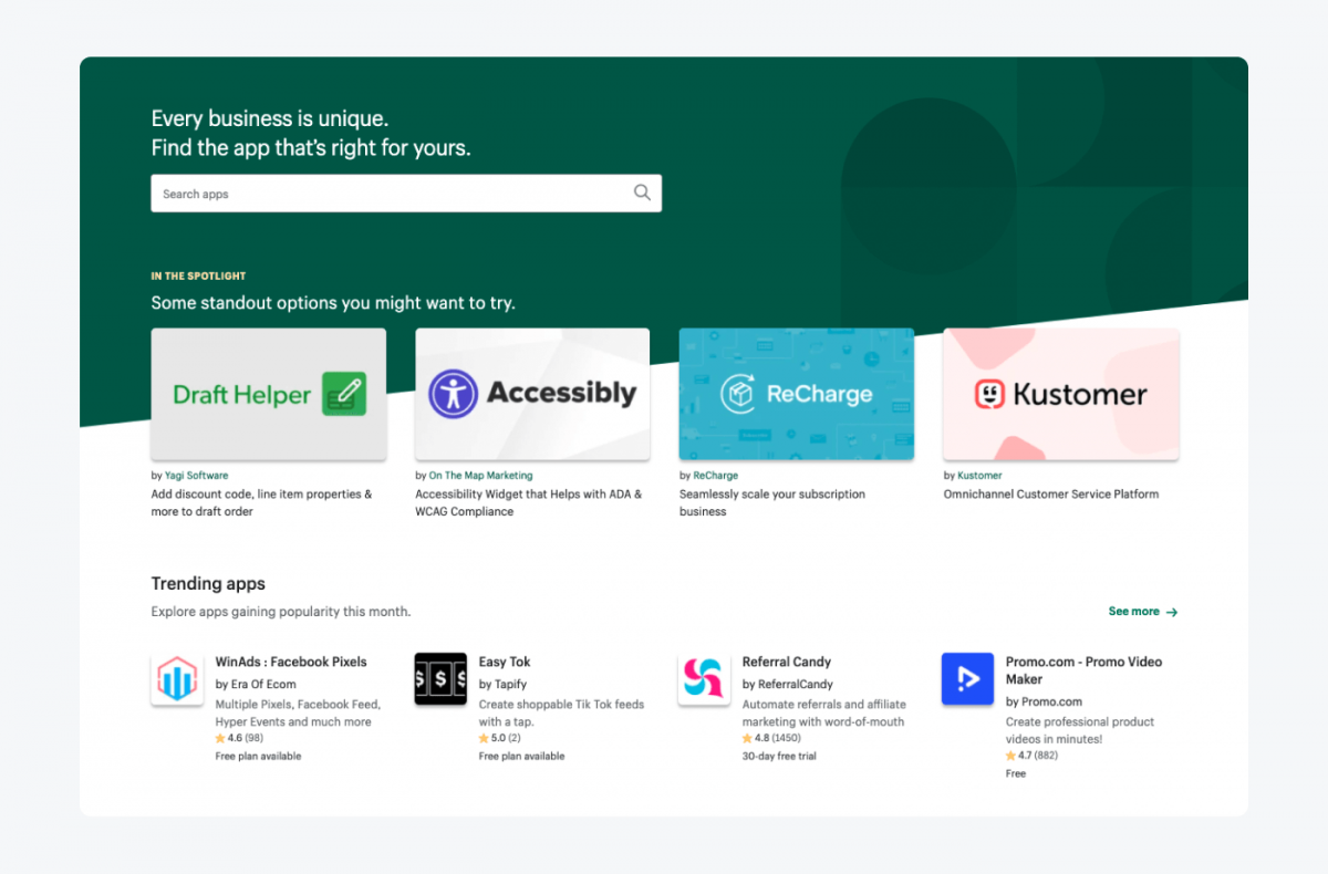 Shopify apps page