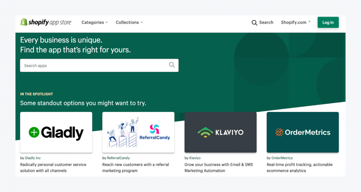 Shopify's app store page