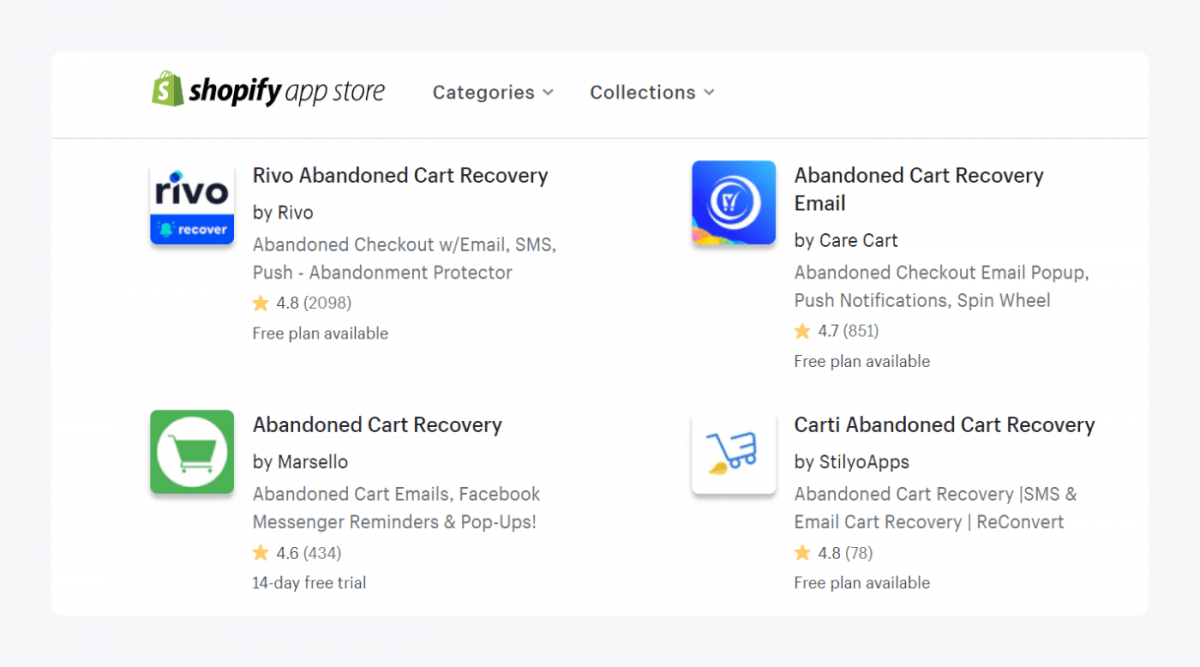 Shopify app store results for: Abandonment Cart Recovery