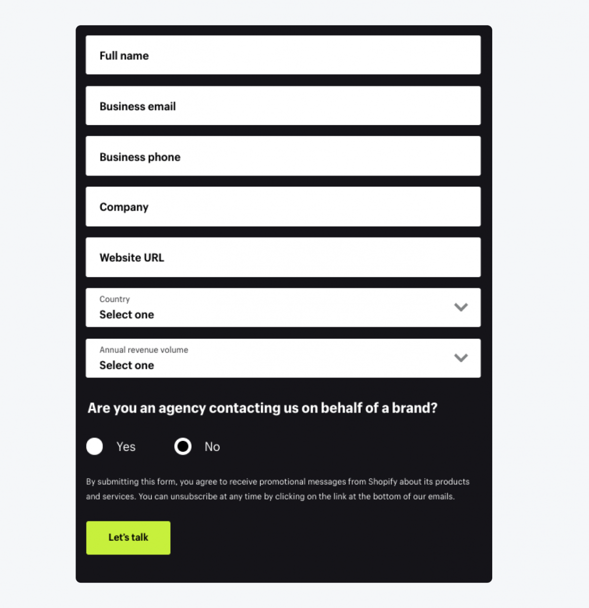 Shopify contact form