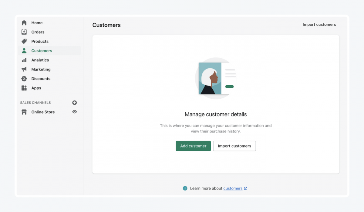 Shopify's panel: customers tab