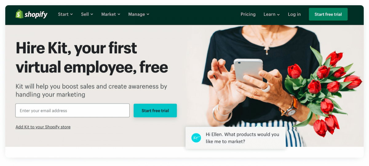 Homepage of Kit app for Shopify