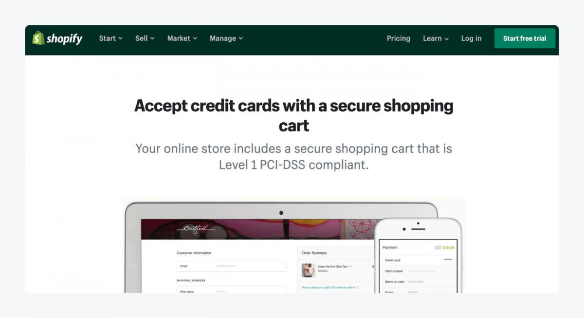 Shopify secure shopping cart page