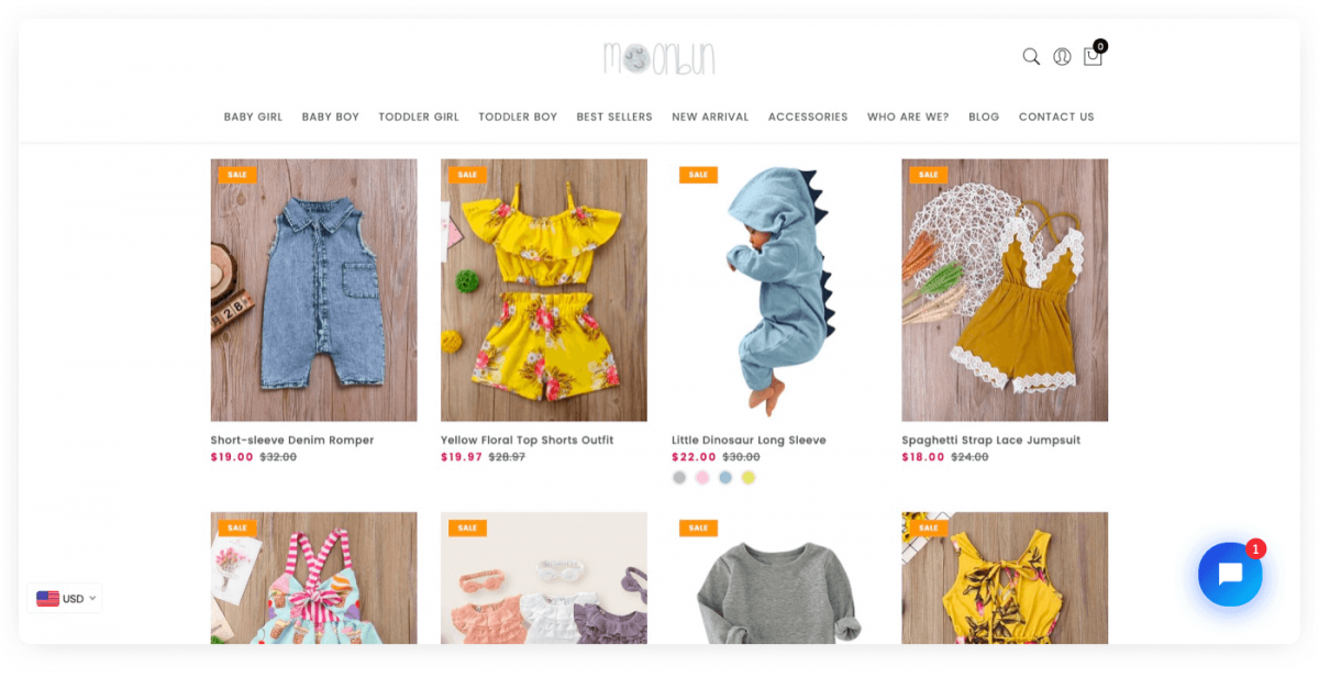 Moonbun Baby store homepage