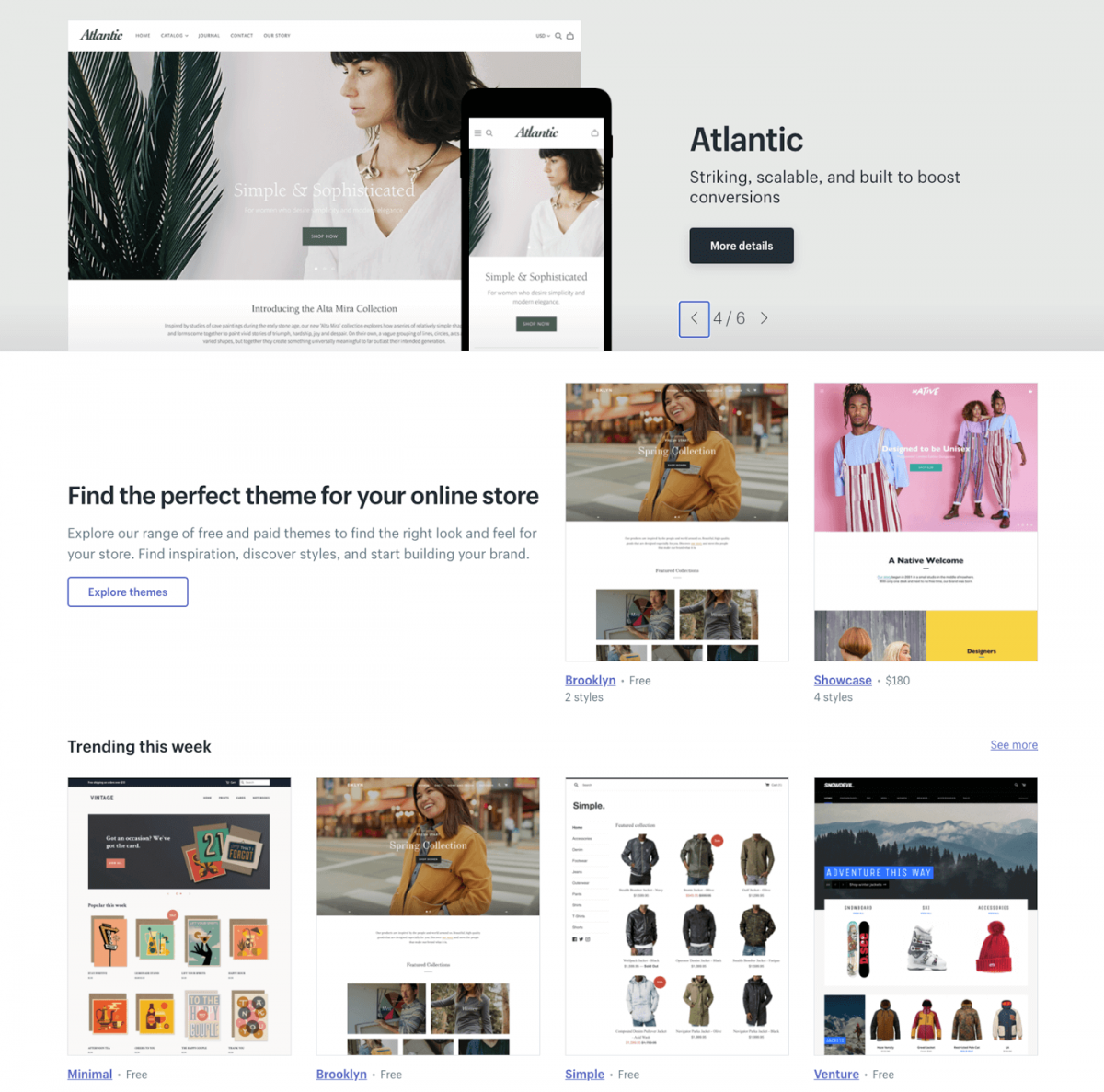 Shopify themes selection