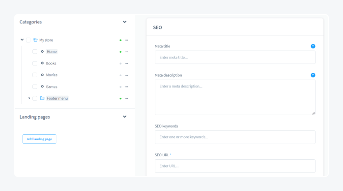 SEO panels available in Shopware