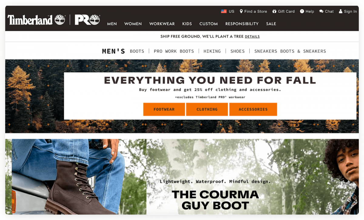 Начална страница за електронна търговия на Timberland