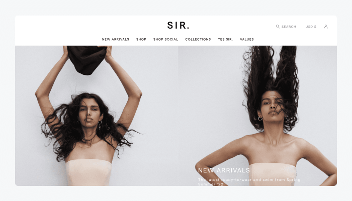 SIR ejemplo tienda shopify Página de inicio de SIR.