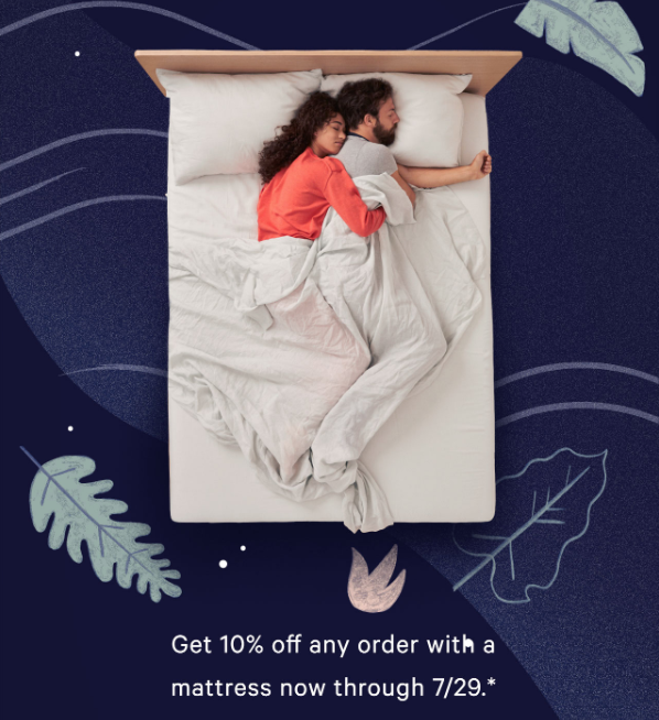 An email ad showing two people asleep on a bed