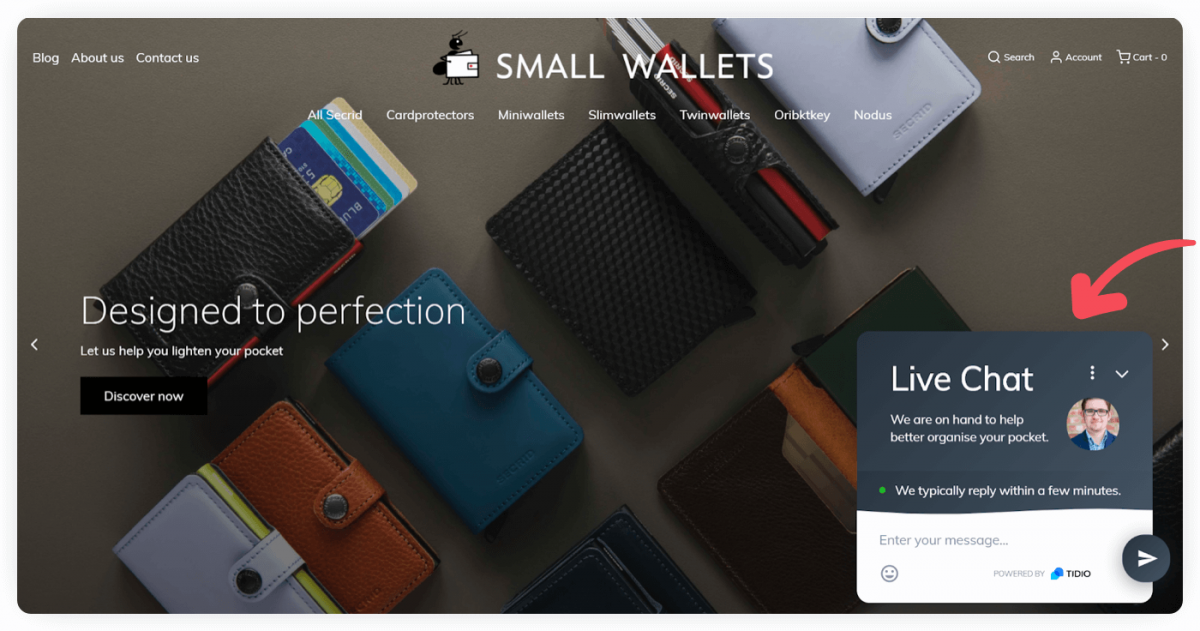 Live chat widget on Small Wallets webiste