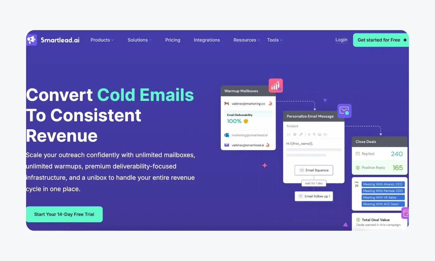 A screenshot of Smartlead homepage