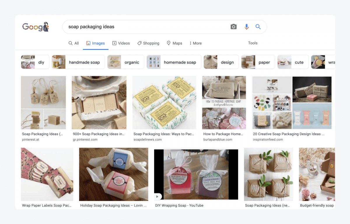 Google image search results for a phrase: soap packaging ideas