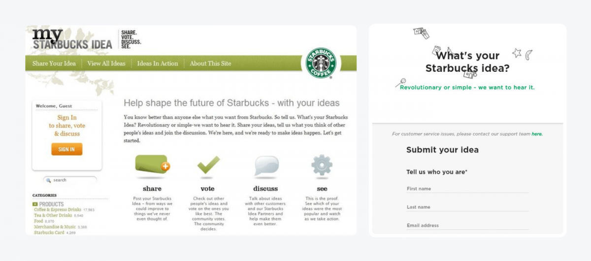 Starbucks' ideas page