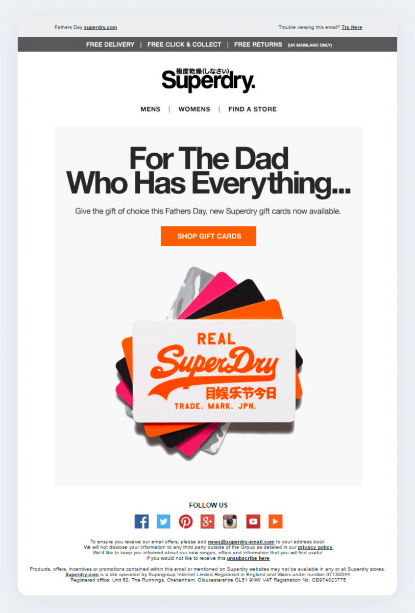 A real-life example of a seasonal email marketing campaign by Superdry