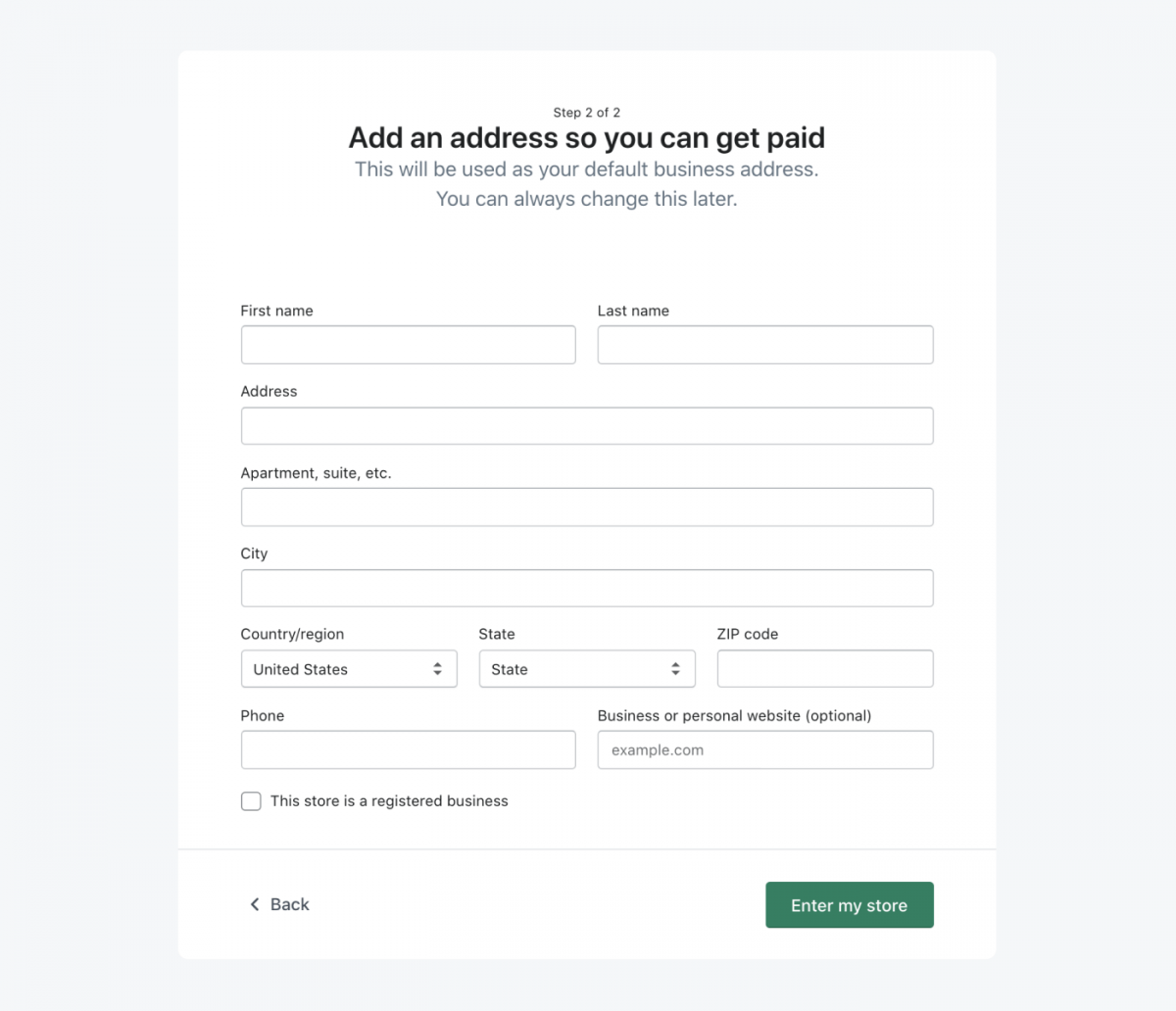 Step 2 of setting up a Shopify store