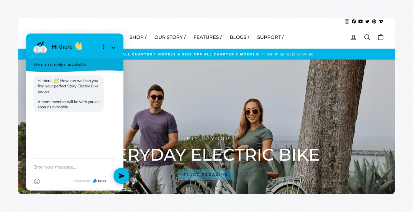 StoryBikes with live chat feature on homepage StoryBikes with live chat feature on homepage