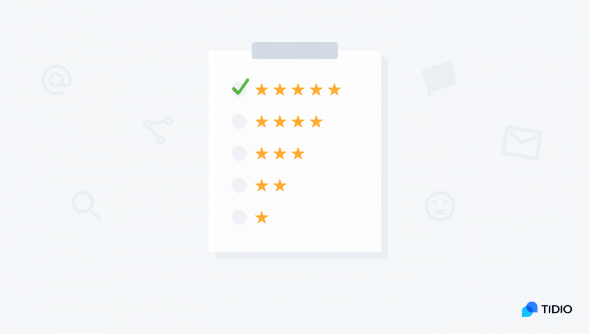 An illustration with a survey sheet and  star rating options to choose from