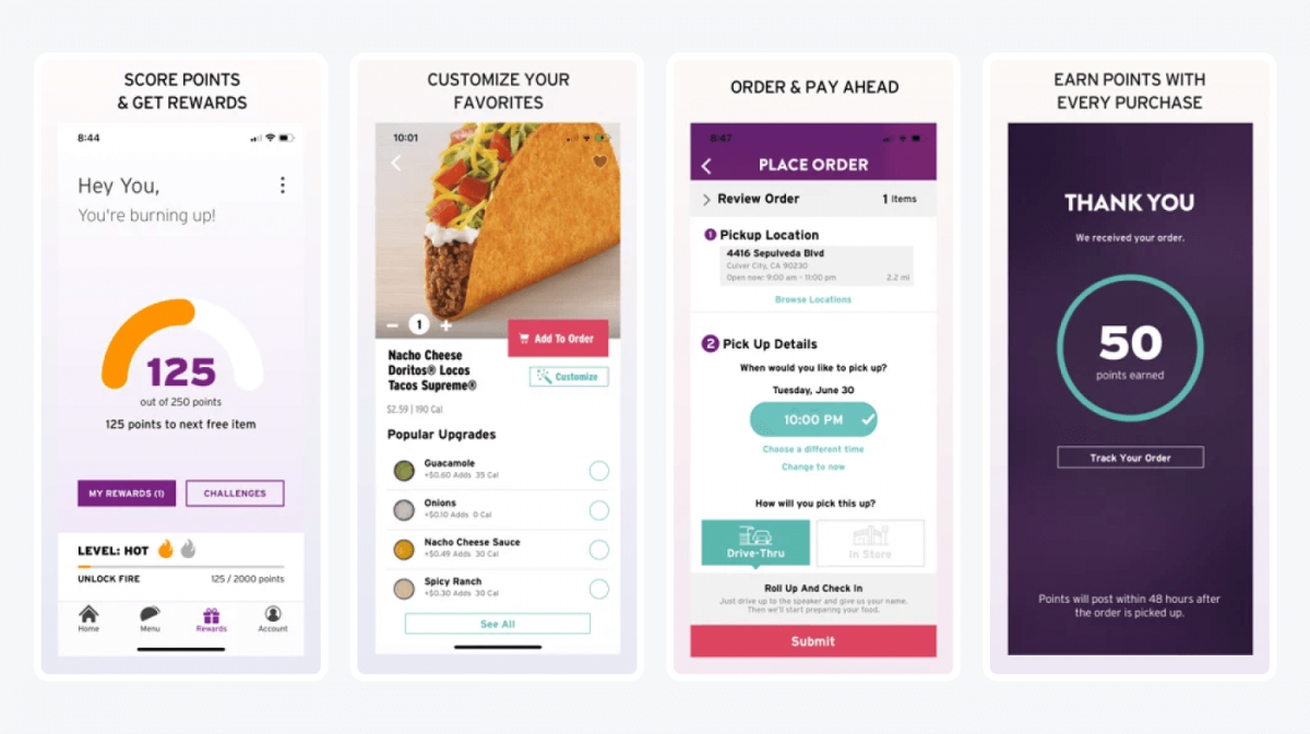 Taco Bell's app screenshots