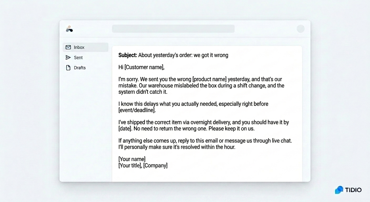 Apology email template for wrong order example