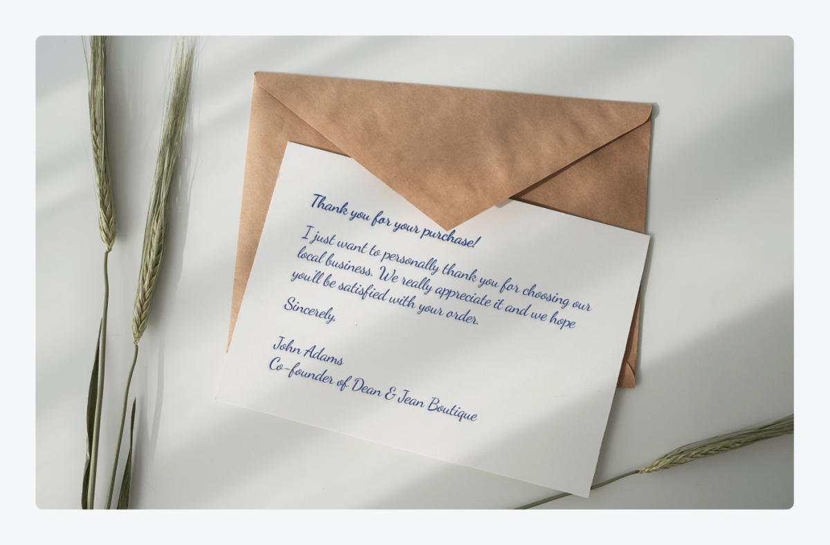Thank you note example