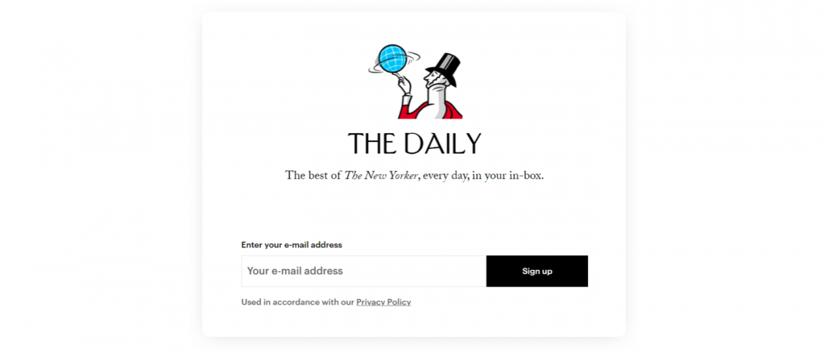 The New Yorker signup pop up example