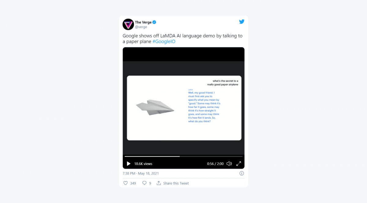 ejemplo de chatbot Lamda El tuit de verge