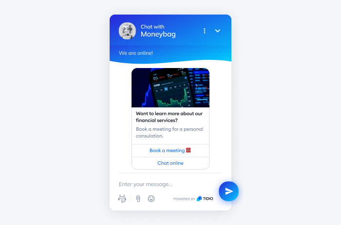 tidio's finance chatbot sample