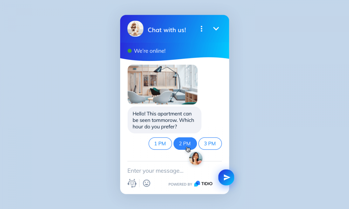 ejemplo de chatbot inmobiliario Chatbot inmobiliario impulsado por Tidio
