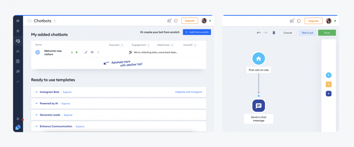 Tidio chatbots panel