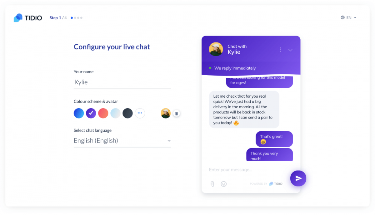 A panel for live chat button configuration