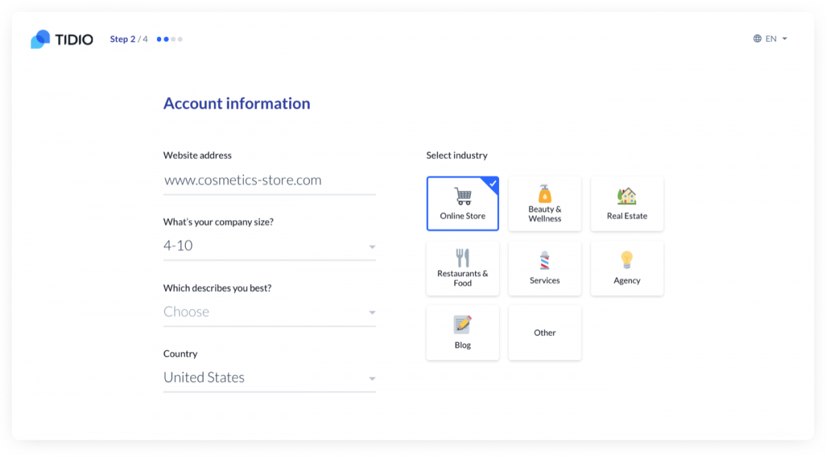 Live chat configuration screen