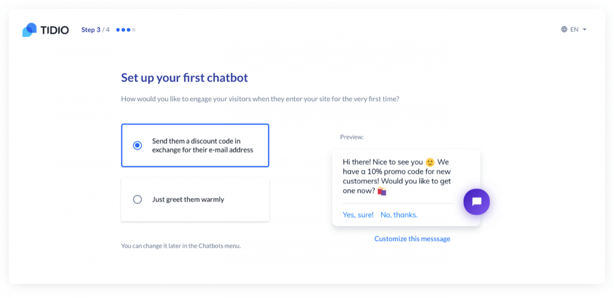 Setting up initial live chat message