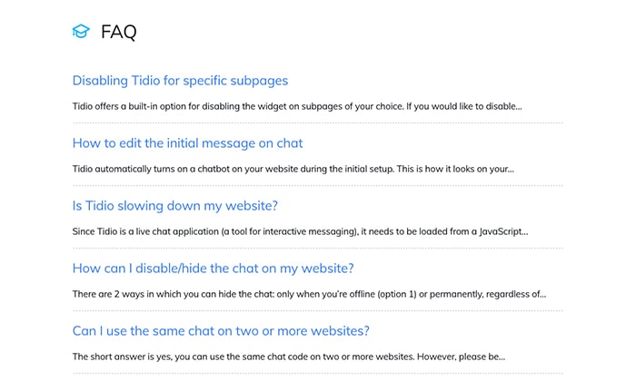 Tidio’s FAQ page