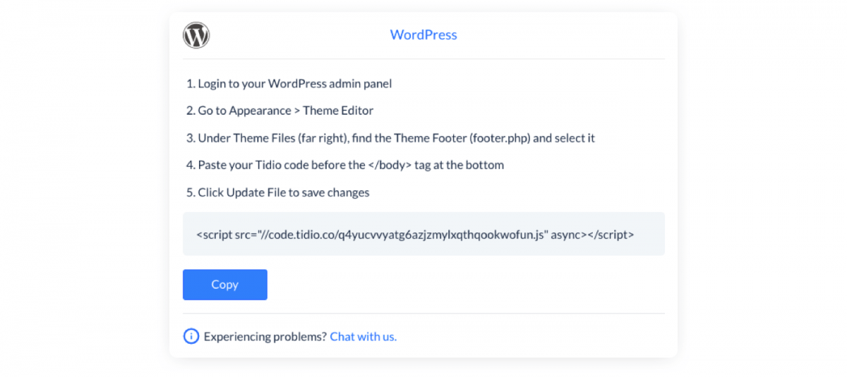 Code snippet for WordPress