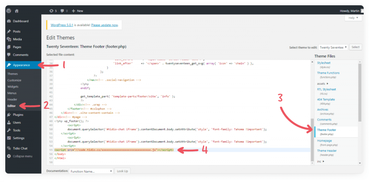 Adding the live chat button in WordPress