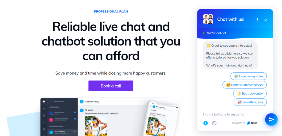 A lead generation landing page (Tidio)