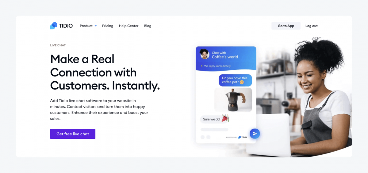Tidio's live chat product page