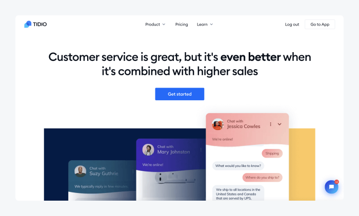 Screenshot of Tidio homepage