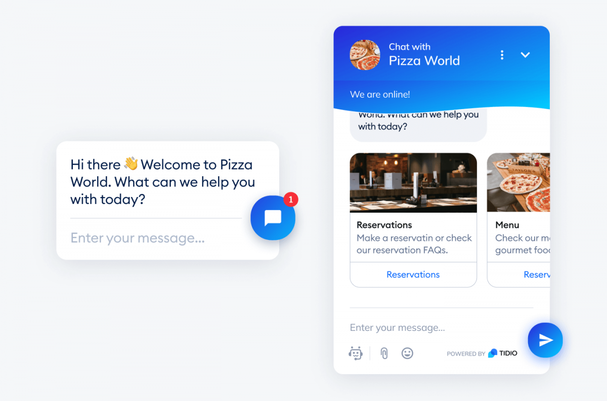 Restaurant chatbot example from Tidio